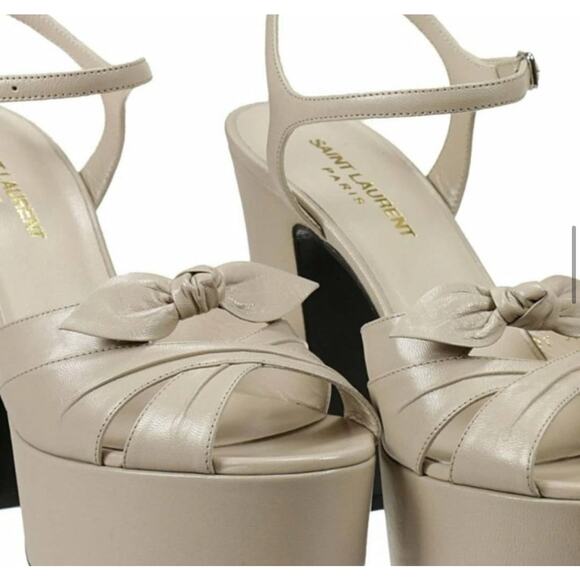 Saint Laurent Beige Leather Candy Bow Platform Sandals  Sz 40 - Picture 4 of 11